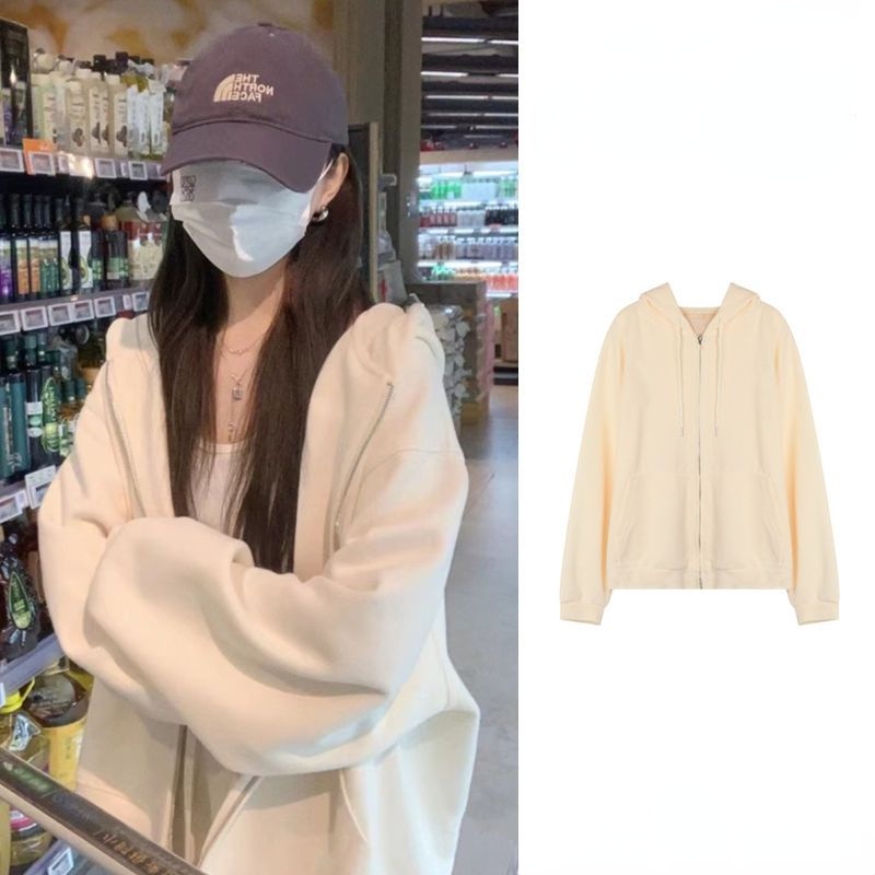 Áo Khoác Khóa Kéo Có Nón Trùm Oversize Thời Trang Mùa Thu Mới Dành Cho Nữ