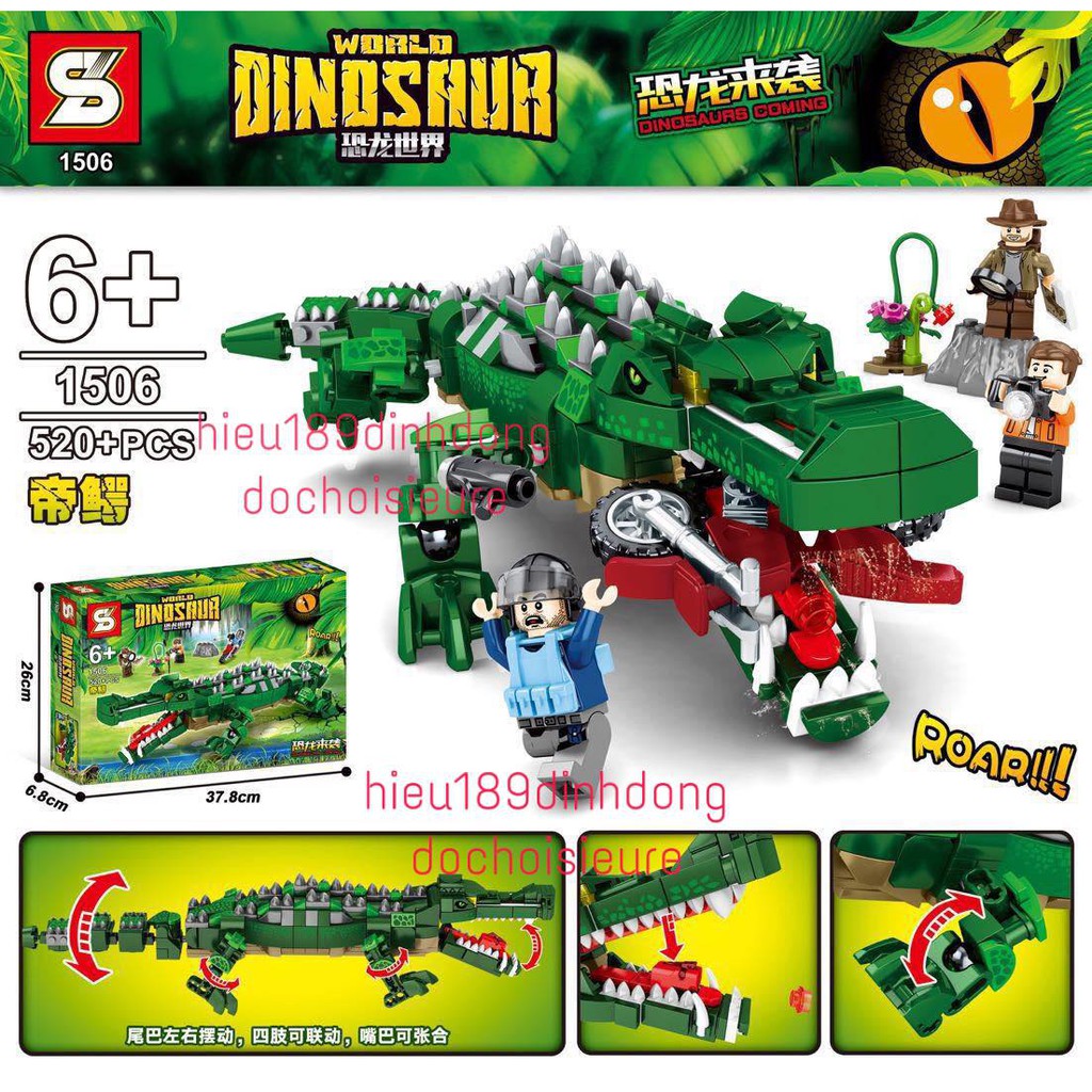 Lắp Ráp xếp hình non Lego Khủng Long Jurassic World Dinosaur sy1506 : Cá sấu chúa tiền sử cổ đại 520+ mảnh