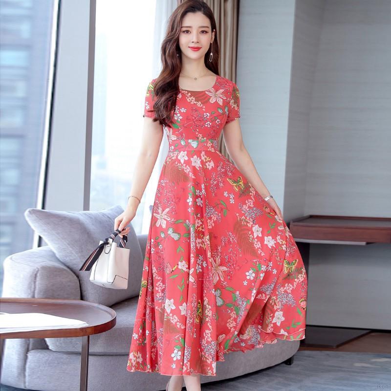 Đầm cổ tròn tay ngắn họa tiết hoa nhí phong cách thời trang Bohomian