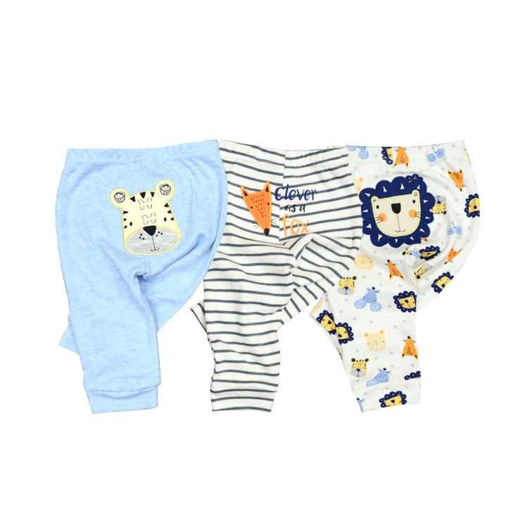 Set 3 quần dài cotton mềm in hoạt hình phong cách 4 mùa cho bé trai 0-24 tháng
