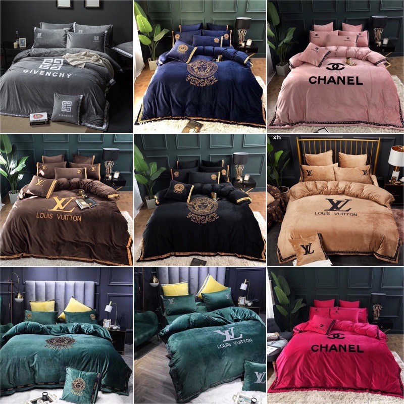 Bộ Chăn Ga Gối Nỉ Nhung Thêu 6Món Cao Cấp