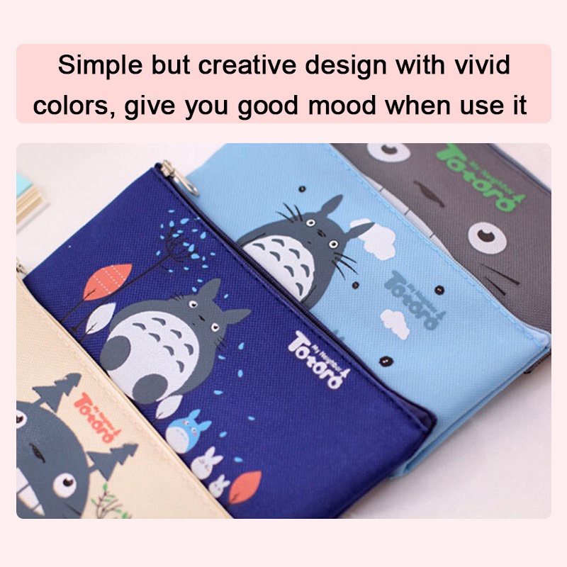 Túi Đựng Bút Sức Chứa Lớn Bằng Vải Oxford Họa Tiết Hoạt Hình Totoro Dễ Thương Có Khóa Kéo