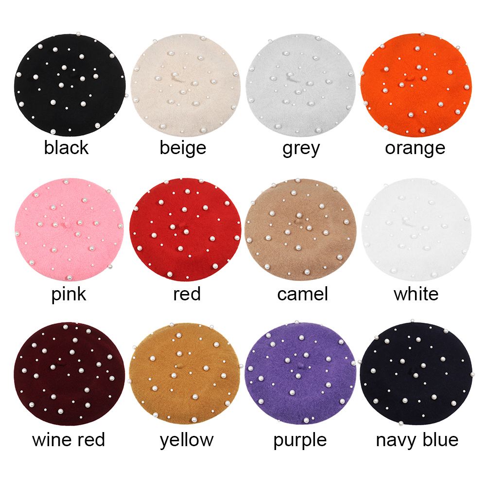 Mũ nồi vải len đính ngọc trai thời trang Pháp thanh lịch có thể điều chỉnh cho nữ