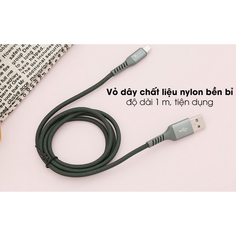 Cáp Micro 1m Xmobile LTM-02 xanh rêu mang kiểu dáng nhẹ nhàng, tiện kết nối,hạn chế đứt gãy, không hộp new 99%