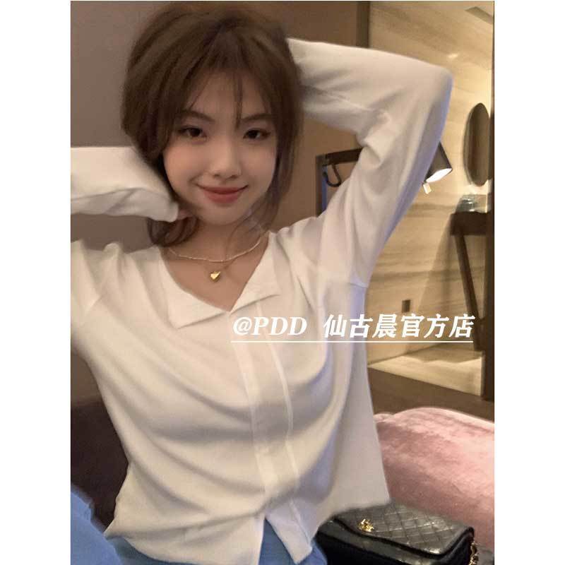 Áo Thun Tay Dài Cổ Chữ V Xẻ Tà Thời Trang Mùa Thu Mới 2022 Cho Nữ