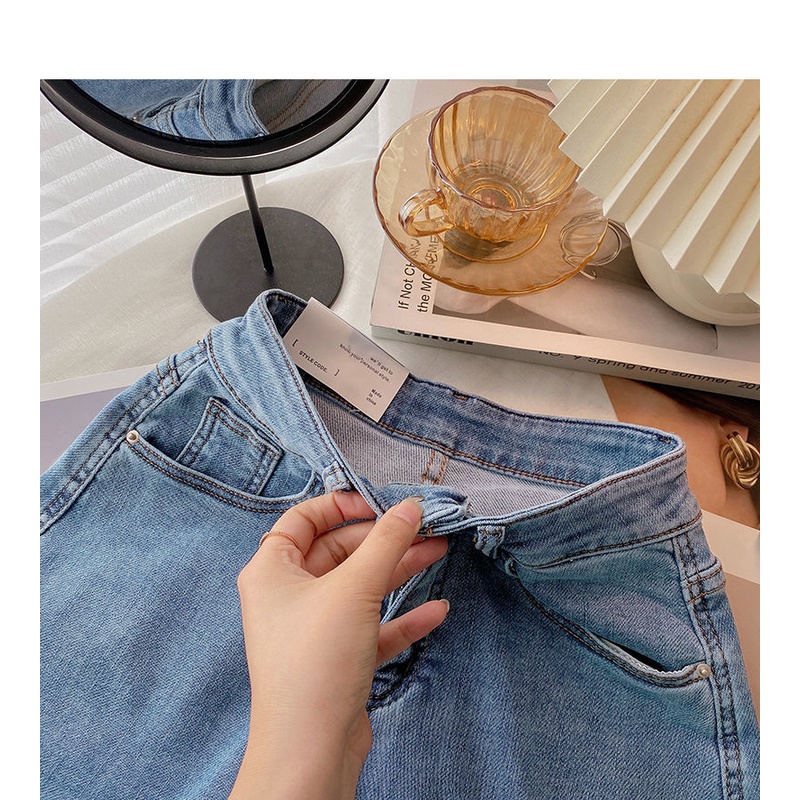 Quần Short Denim Chữ A Lưng Cao Ống Rộng Phong Cách Hàn Quốc Mới Cho Nữ