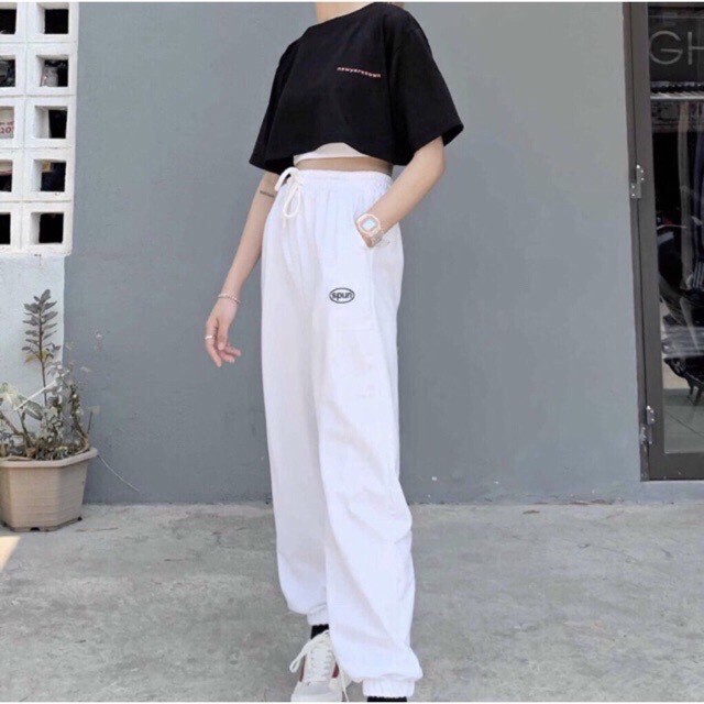 Quần jogger thêu 3 màu ống rộng bo thun Ulzzang Unisex