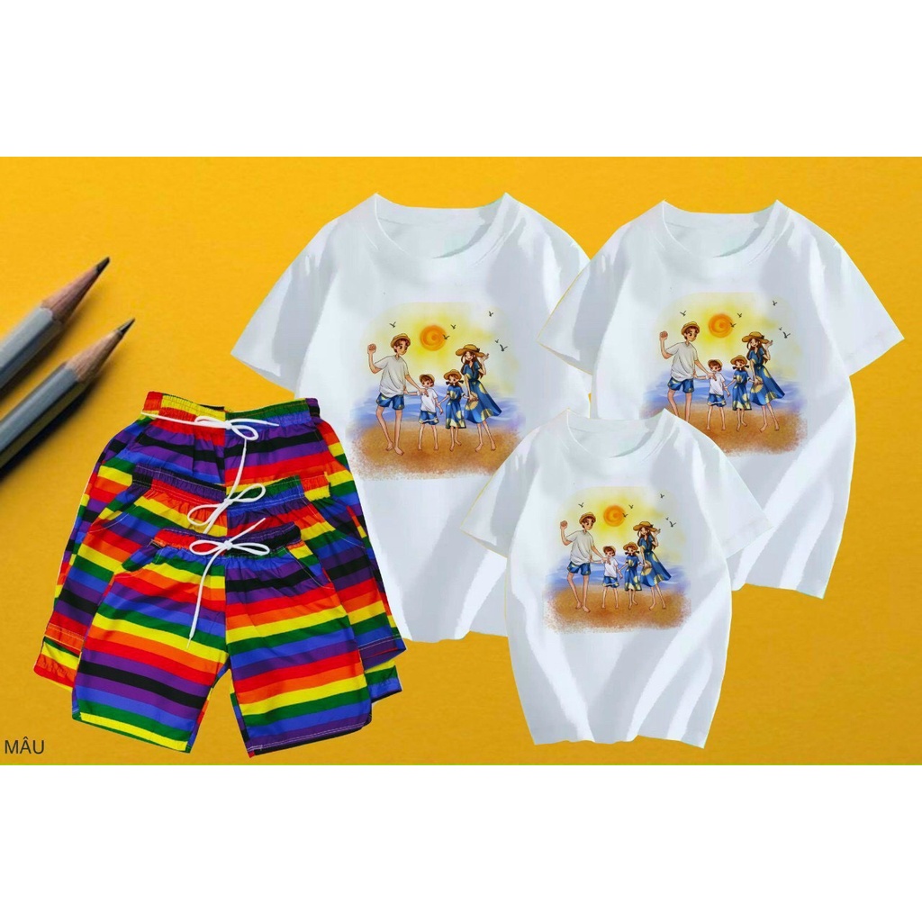 bộ gia đình hạnh phúc , quần cầu vồng cực đẹp