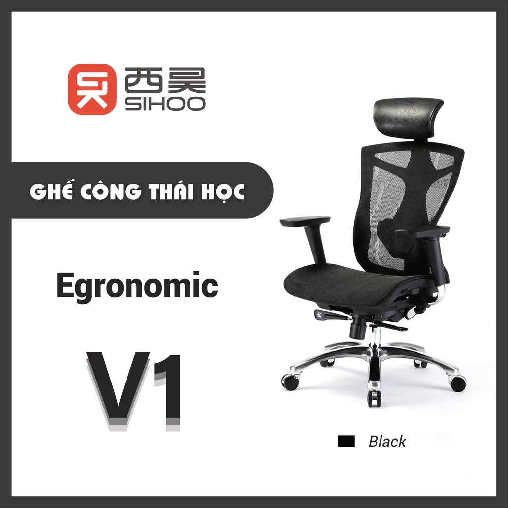 SIHOO V1 - Ghế văn phòng công thái học, Gác tay điều chỉnh 3D, Full lưới, Điều chỉnh thắt lưng bảo vệ cột sống