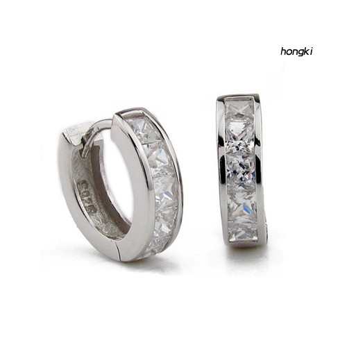 Khuyên tai tròn nhỏ mạ bạc đính đá thời trang dành cho nam