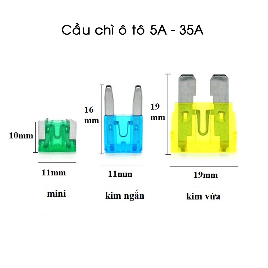 Cầu chì bãi cho ô tô từ 5A, 7.5A, 10A, 15A, 20A, 25A, 30A. Loại tháo xe đẹp.