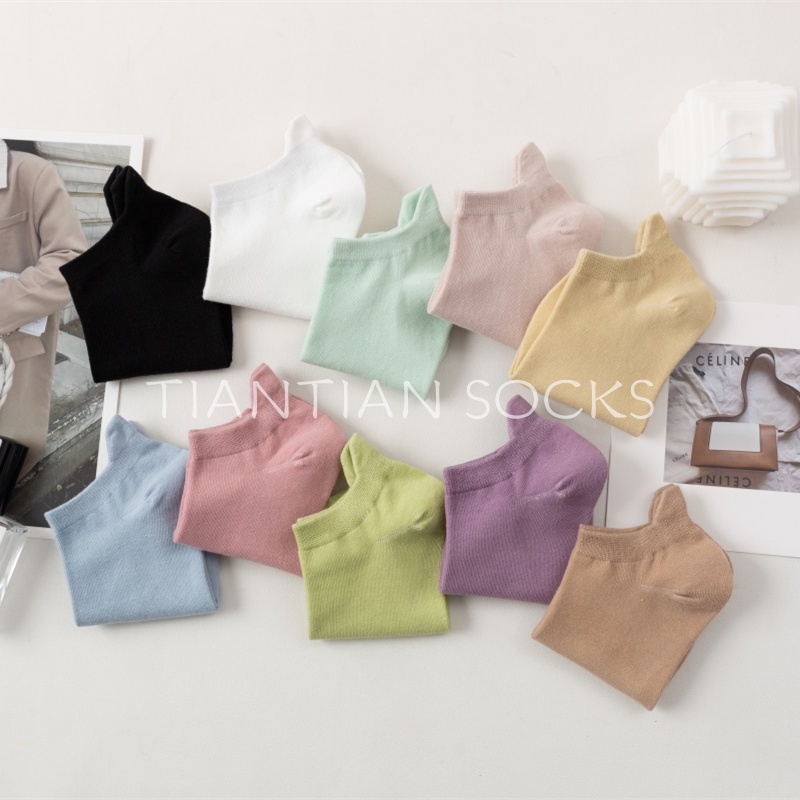 TIAN TIAN T202 Vớ Cotton Cổ Thấp Tất Nữ ngắn cổ Thấm Hút Mồ Hôi Màu Sắc Đơn Giản Dành