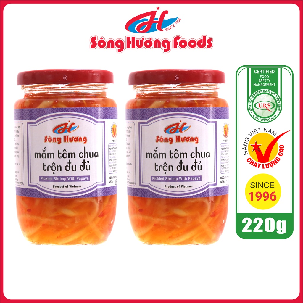 2 Hũ Mắm Tôm Chua Trộn Đu Đủ Sông Hương Foods Hũ 220g - Chấm gỏi cuốn , heo , bò , gà , rau sống , bún mắm