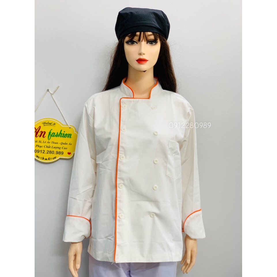 Áo bếp trắng viền đen nam nữ dày dặn cao cấp sang trọng _ Hình chụp thật