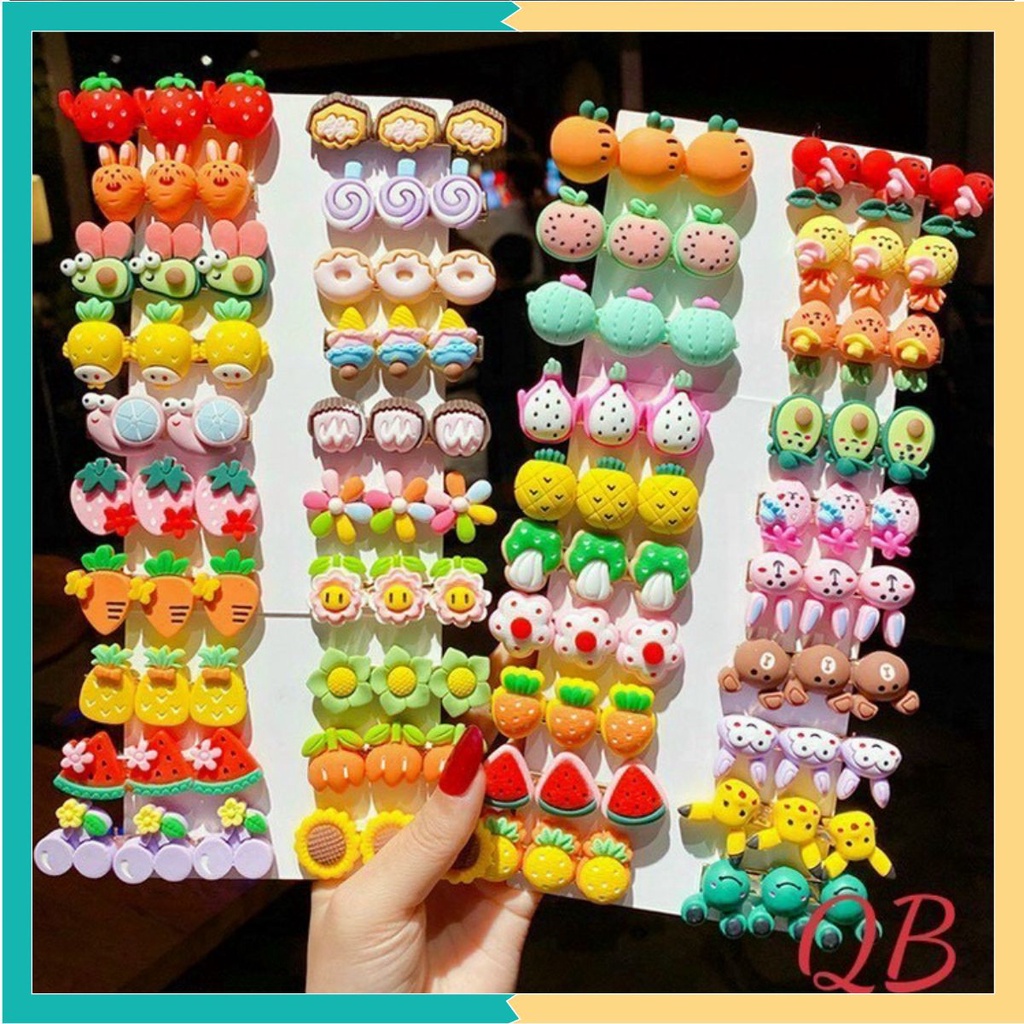 Combo 10 kẹp tóc mái hình Bông hoa - Trái cây - hoạt hình - bánh - Loại 5cm cho mẹ và bé