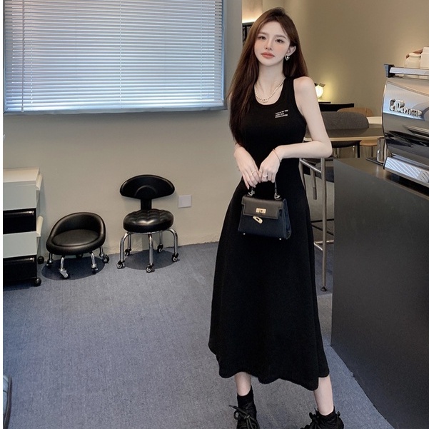 Đầm Hai Dây Cổ Tròn Dáng Ôm In Chữ Thời Trang Mùa Hè Phong Cách Hàn Quốc Cho Nữ