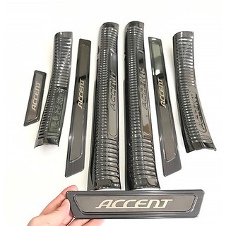 Ốp bậc cửa titan Huyndai Accent 2018- 2020 cao cấp - Bộ 8 miếng trong ngoài
