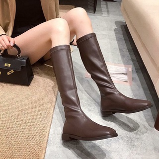 Boots đùi da nữ đế thấp