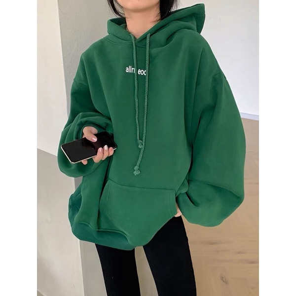 Áo Hoodie Nỉ Bông Dáng Suông Dài Tay Unisex Chữ Nhỏ ellon arc