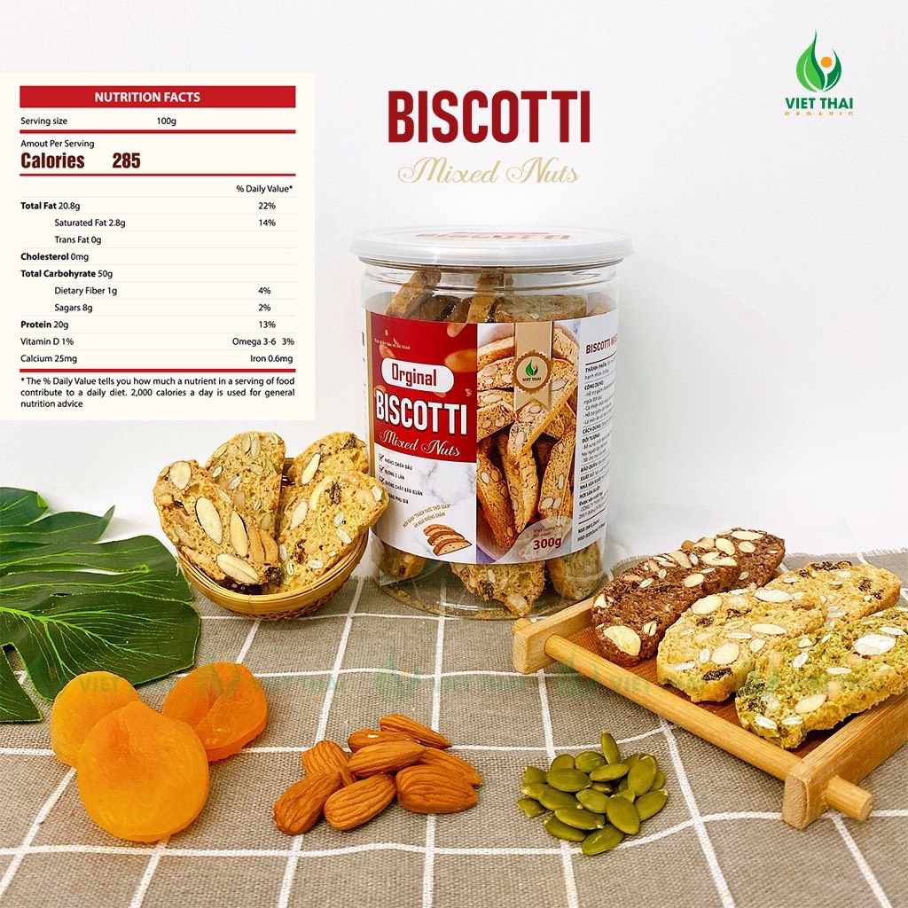 Bánh Biscotti Original ăn kiêng, giảm cân heathly 100% nguyên cám, siêu hạt ăn sáng dinh dưỡng