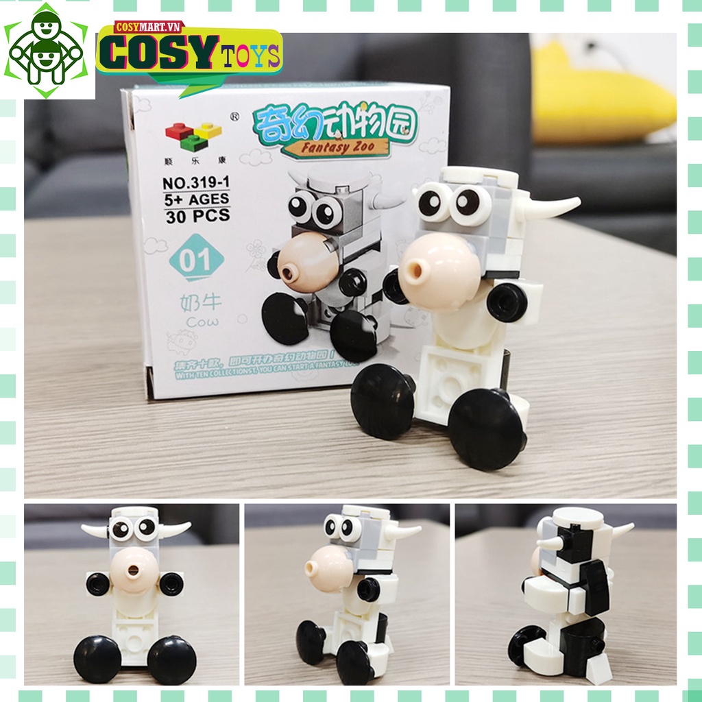 Đồ chơi lắp ghép xếp hình Chú bò sữa FANTASY ZOO với 30 mảnh ghép bằng nhựa an toàn cho bé