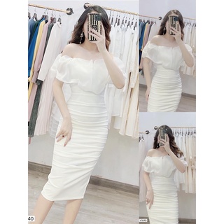 Váy dự tiệc thiết kế cao cấp body ôm thiết kế cổ và tay bồng dự tiệc Nancy siêu tôn dáng  (váy chất liệu vải Hàn)