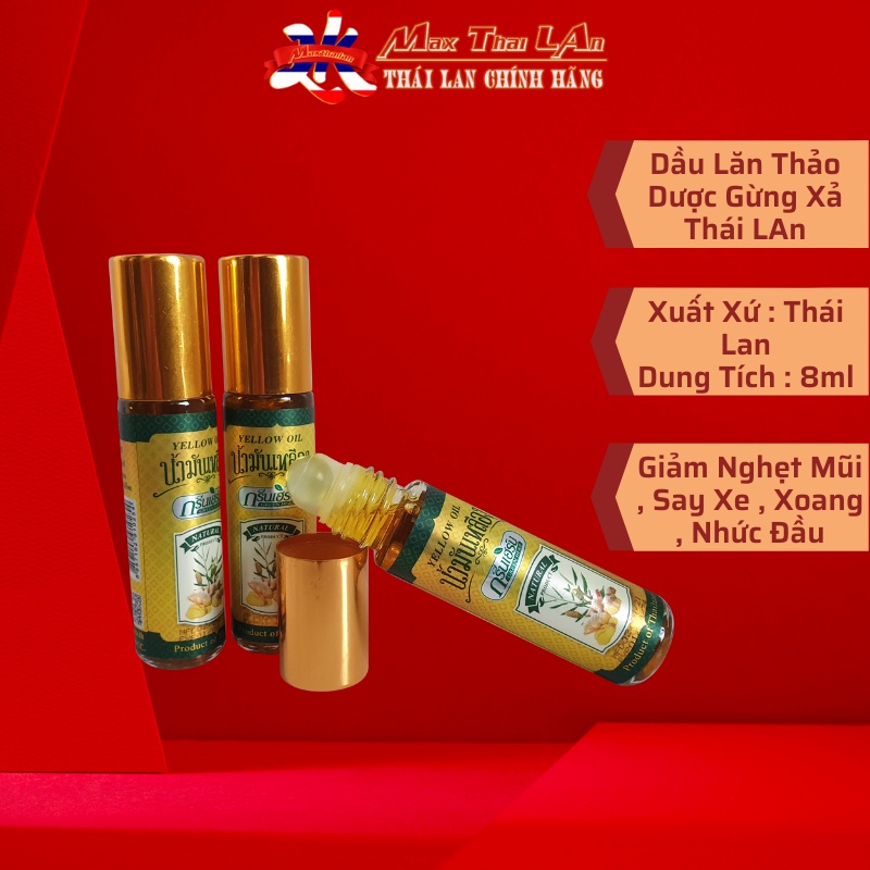 Dầu Lăn Thảo Dược Gừng GREEN HERB Thái Lan 8ml