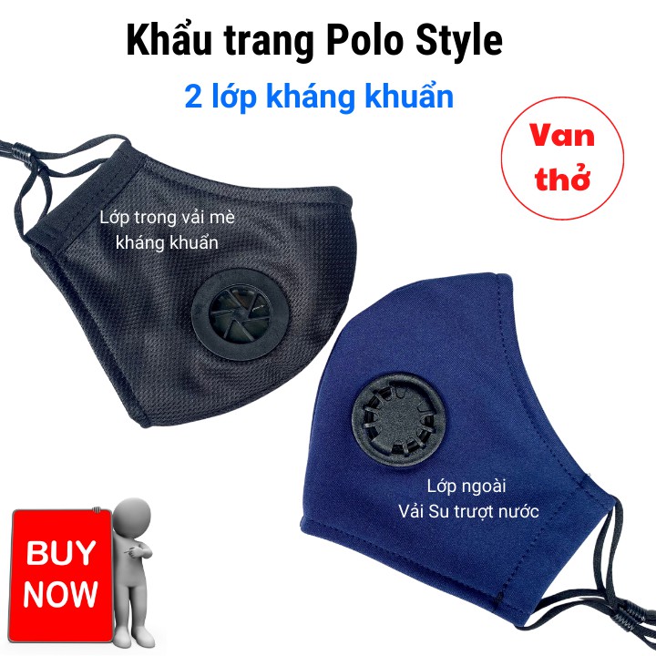 Khẩu trang có Van thở 2 lớp vải su Polo Style - Chống nước, dễ thở, đeo thoải mái không đau tai | BigBuy360 - bigbuy360.vn