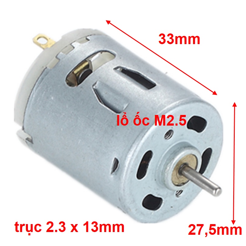Motor 365 loại 6V~24V DC, 0,025A 2s 7.4v, 0,03A Pin 4s 14.8v, tốt với các bộ đk 7.4v 5A dùng chế cho xe tàu đồ chơi