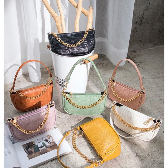 Túi kẹp nách vân cá sấu phối xích vàng thời trang KN04 túi đeo chéo TX Quảng Châu cao cấp | BigBuy360 - bigbuy360.vn