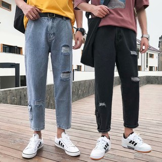 [Ảnh thật ở sau] Quần jeans nam rách hai bên nam phối túi đồ unisex thời trang nam đồ nam chất lượng