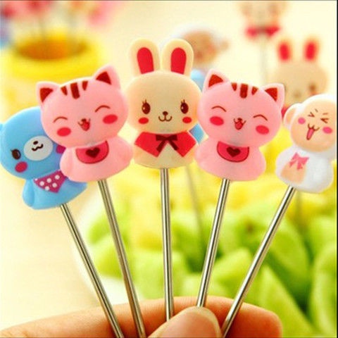 Set 8 Nĩa Ăn Trái Cây Bằng Thép Không Gỉ Hình Hoạt Hình Dễ Thương