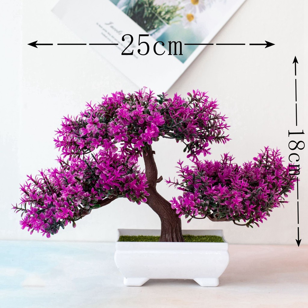 Cây giả bonsai - CÂY THÔNG 3 TÁN 18cm x 25cm Chậu cây Hoa rực rỡ Phú Quý Cát Tường, trang trí, đề bàn