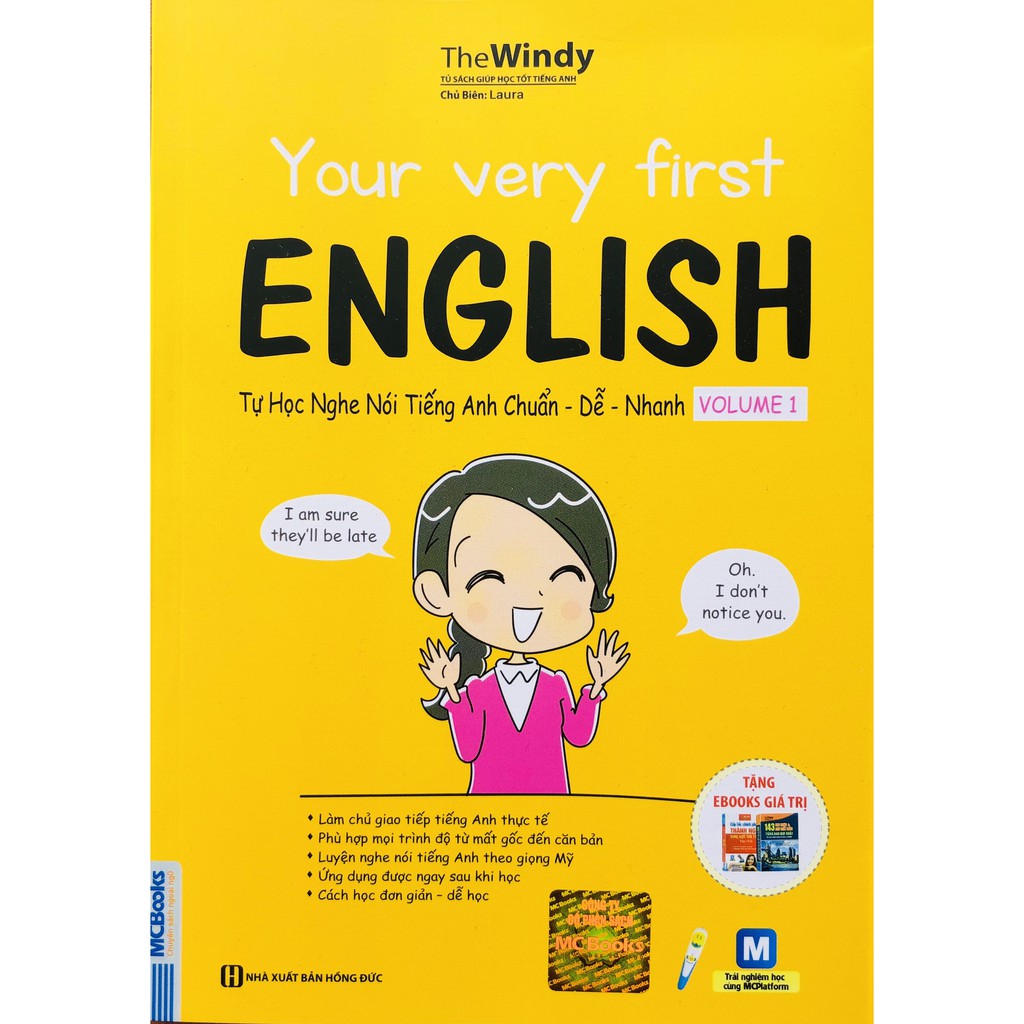 Sách - Combo Your Very First English - Tự Học Nghe Nói Tiếng Anh Chuẩn – Dễ – Nhanh Volume 1 + 2 tặng kèm bút hoạt hình