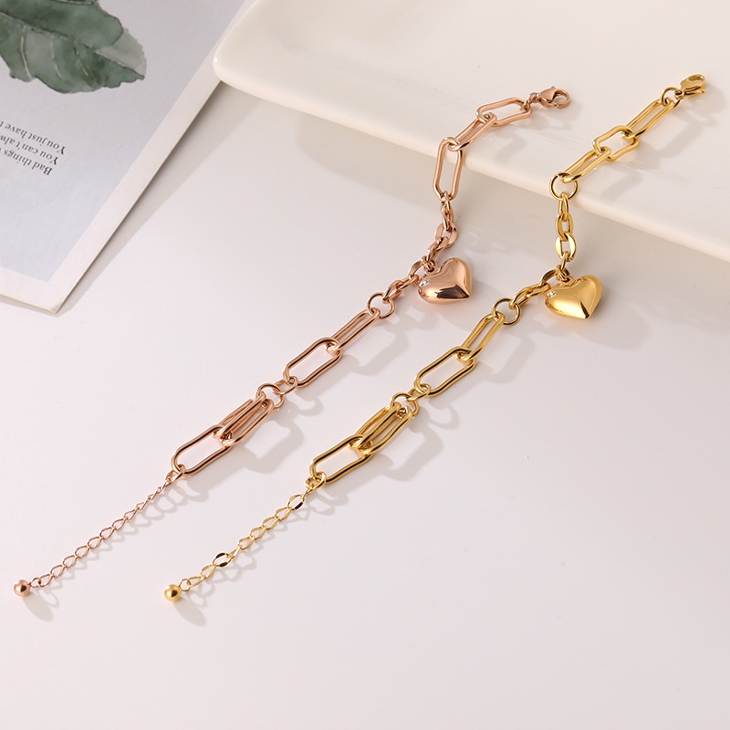 Vòng tay chuỗi thép titan 18k dày mặt hình trái tim phong cách âu mỹ thời trang dành cho cặp đôi