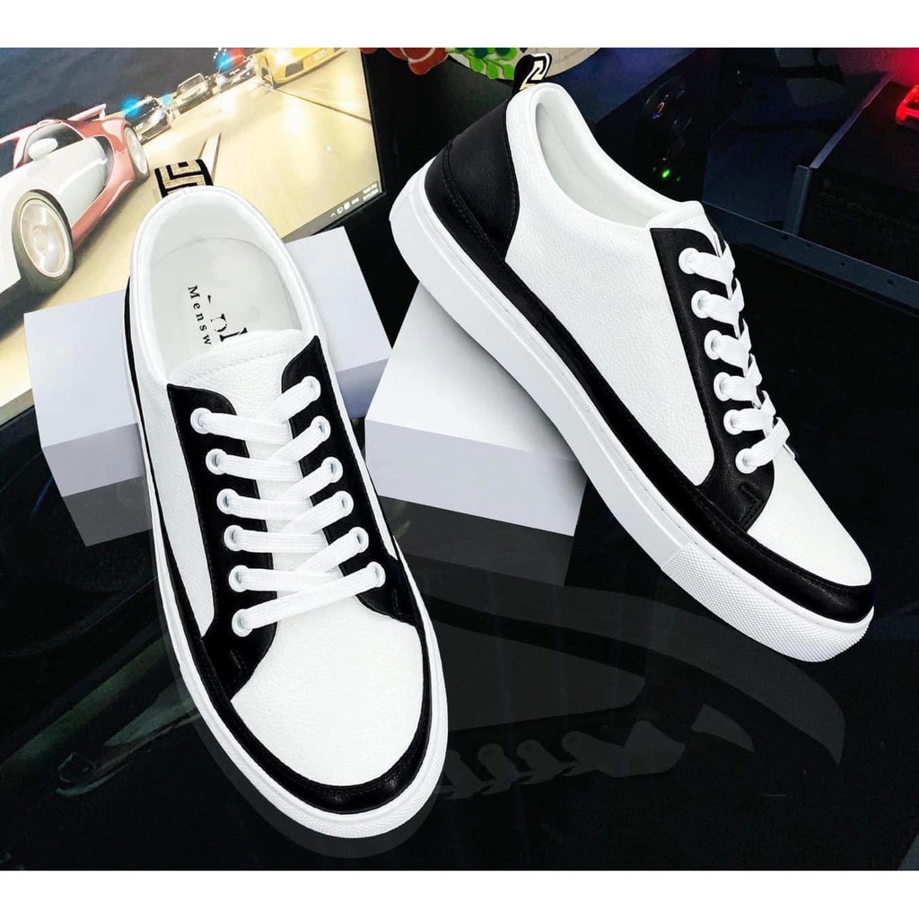 Giày sneaker nam thể thao Trắng viền đen siêu đẹp