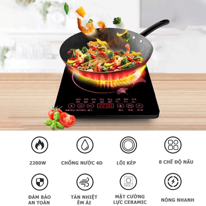 Bếp từ cảm ứng SAST công suất 2200W, mặt kính chịu lực - Bếp từ đơn 10 chế độ phù hợp ăn lẩu gia đình BẢO HÀNH 12 THÁNG