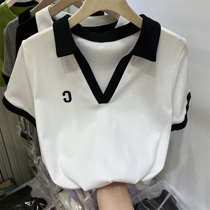Áo polo Tay Ngắn Cổ Chữ V Form Rộng Thời Trang Mùa Hè Mới Cho Nữ
