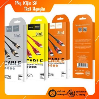 Cáp Sạc 3 Đầu Hoco X26 Ligting Micro Type C Iphone Android( Hàng chính hãng BH 12 Tháng).