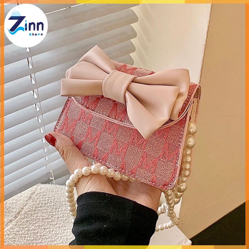 Túi Mini Túi Xách Nữ Đeo Chéo Đính Nơ Xinh Xắn Kèm Dây Ngọc Tiểu Thư Z61