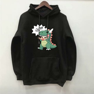 [Video thật] Áo nỉ hoodie thu đông hoạt hình cá sấu con form suông rộng có mũ unisex cho nam nữ, chất nỉ bông