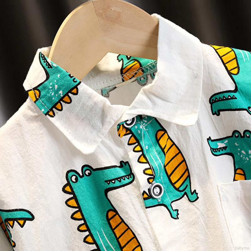 Set áo sơ mi tay dài họa tiết khủng long và quần năng động cho bé trai