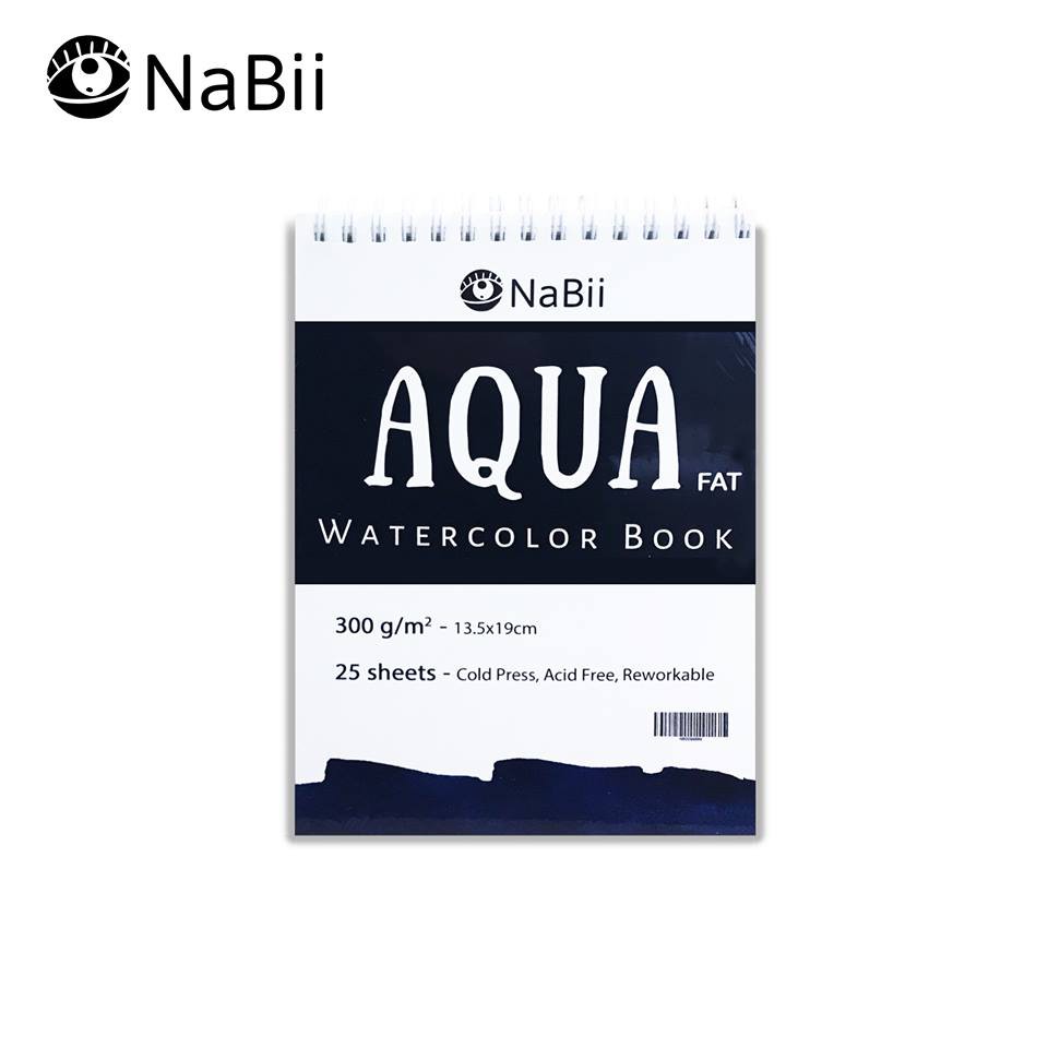 Sổ vẽ màu nước Nabii Aqua Fat 300gsm size a4/a5 25 tờ. Giấy vẽ dùng cho màu nước, acrylic chính hãng