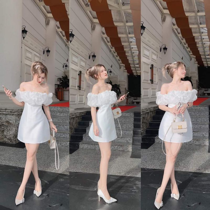 Đầm dự tiệc trễ vai phối bèo sang trọng Nila Dress