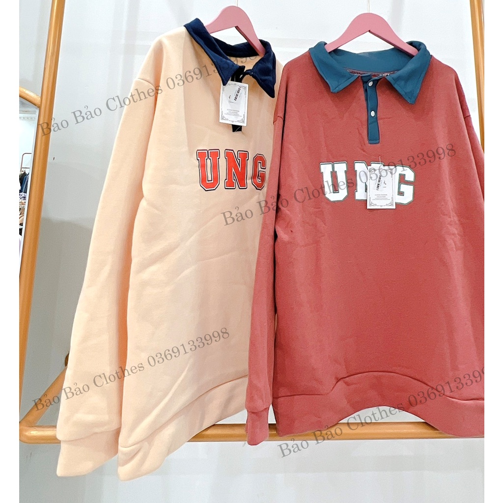 Áo Thun Polo Cổ Bẻ Dài Tay UNG Dáng Rộng Unisex Nam Nữ Chất Đẹp Uzzlang