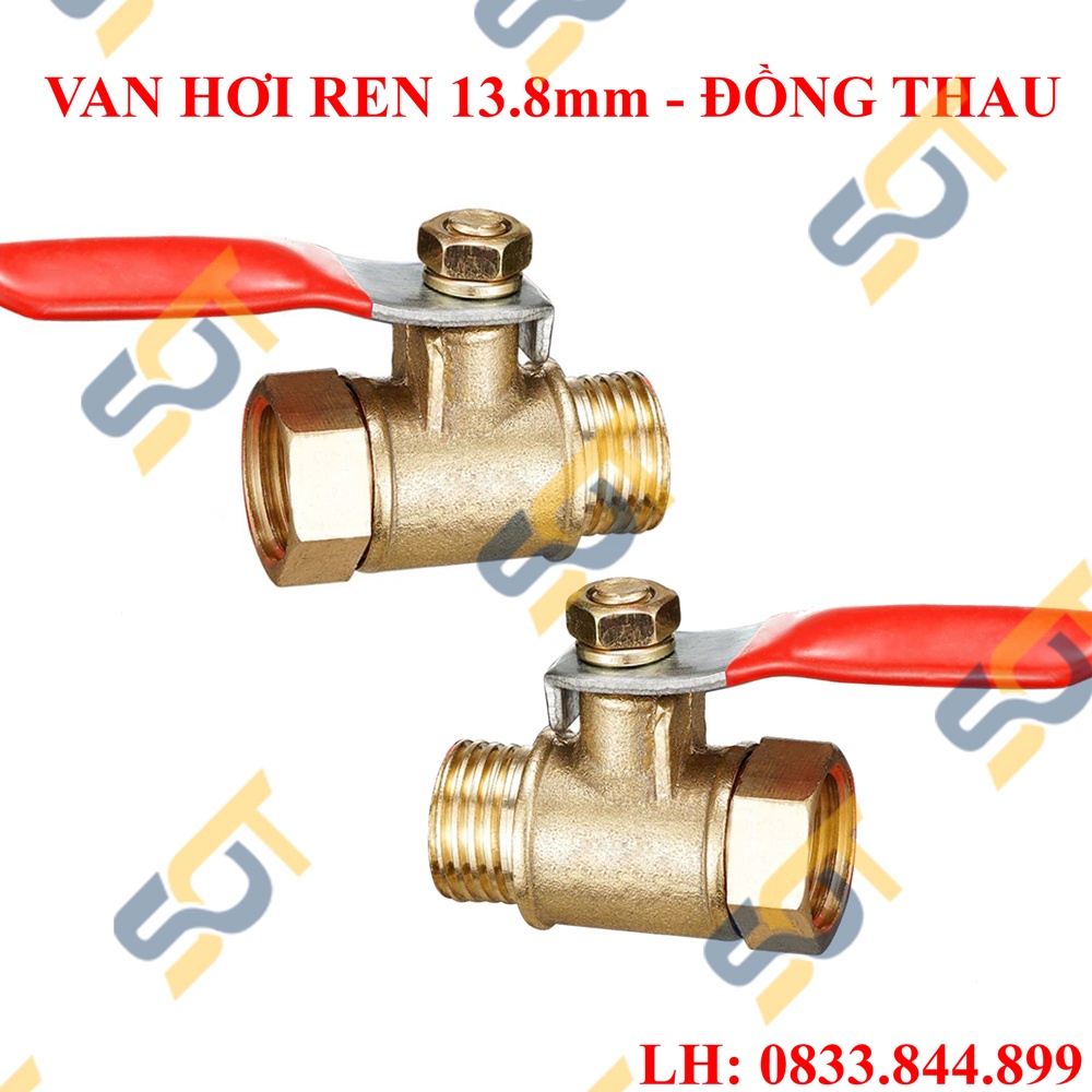 Van hơi đồng, van bi nước ren trong ren ngoài 13.8mm - Đồng thau