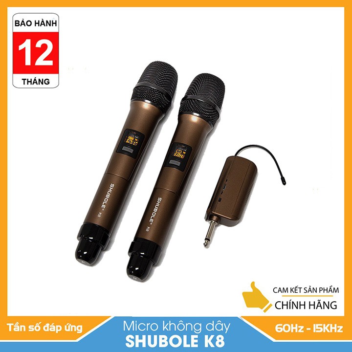 Micro Không Dây - Micro Karaoke Shubole K8 - 2 Mic - Chuyên Dụng Cho Loa Hoặc Amply - Hàng chính Hãng