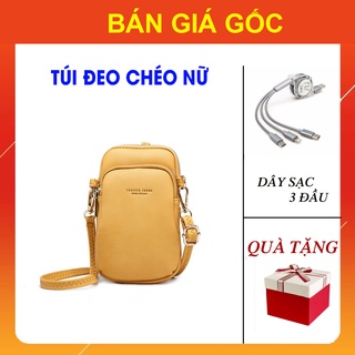 Túi Đựng Điện Thoại Da Chống Nước [COMBO TẶNG KÈM] Dây Sạc 3 Đầu Rút GIÁ SỈ, Túi Đeo Chéo Nữ Đi Chơi Đi Học Mini
