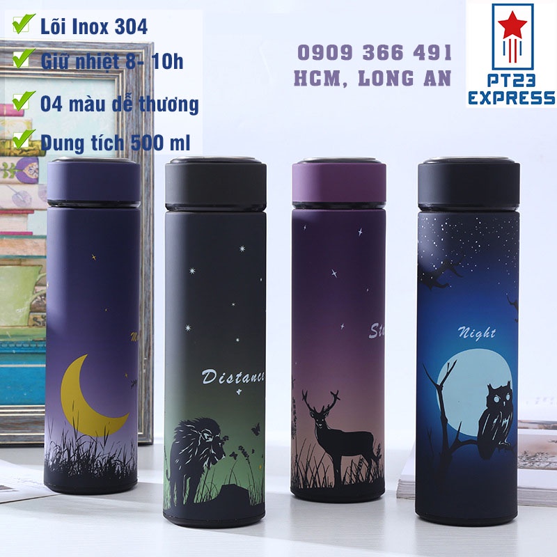 Bình giữ nhiệt Inox 500ml trăng sao đẹp lung linh cho giới sành điệu