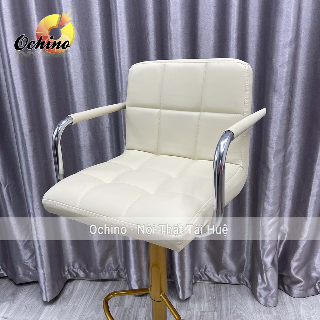 Ghế Makeup, Ghế Quầy Bar Mẫu Vịn Tay Inox Có Tay CHÂN VÀNG K1 Cao 60/80 Và Xoay 360 Độ Phong Cách Hiện Đại (Đủ Màu)